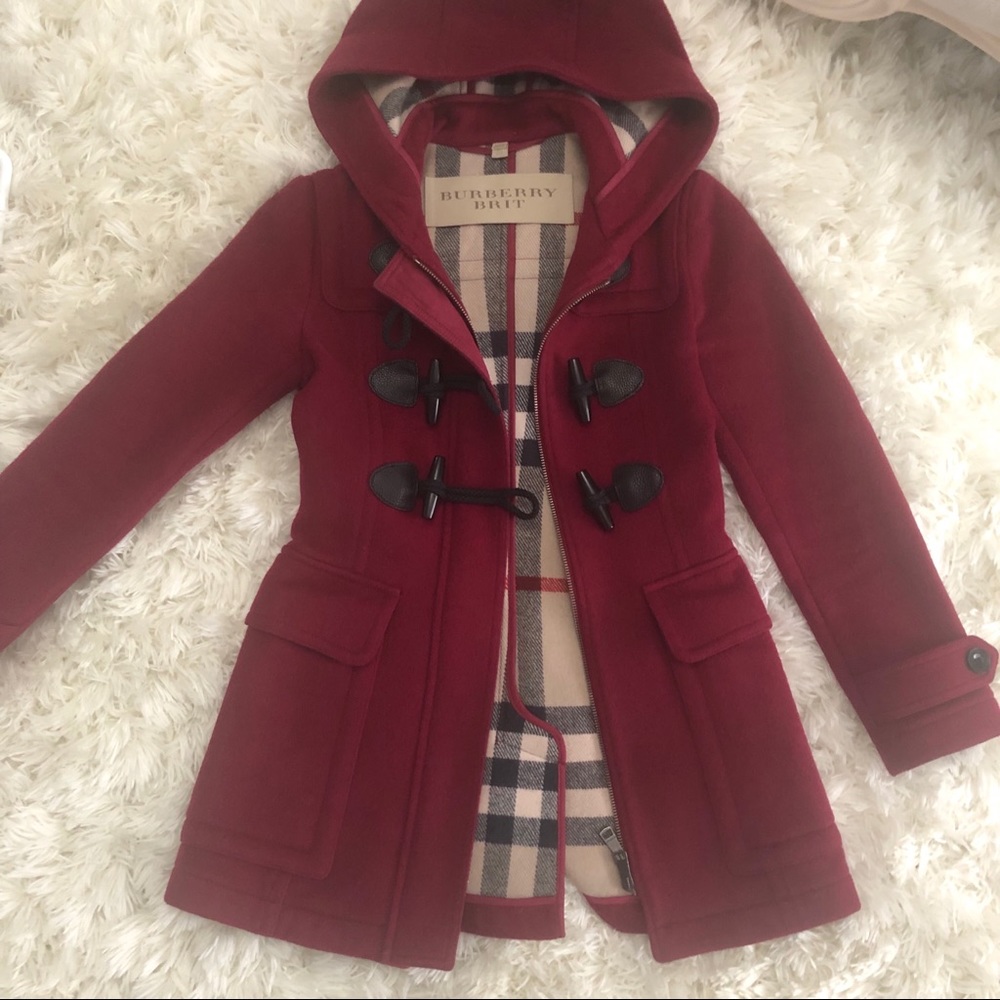 BURBERRY BRIT RED WOOL NOVA CHECK COAT